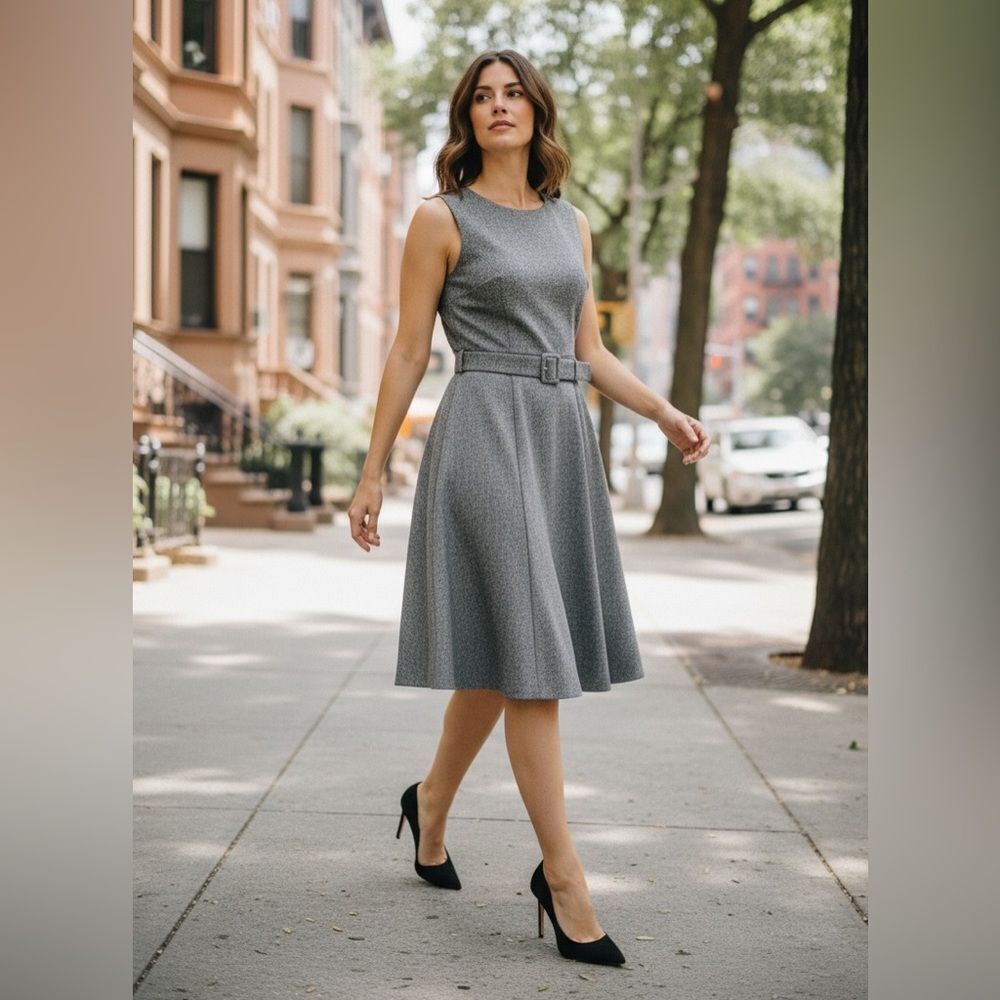 Ann Taylor Factory Gray Belted Sleeveless Dress | Size 4